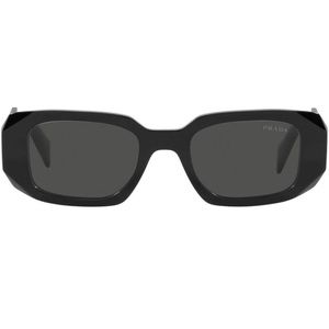 Prada PR 17WS 1AB5S0 Black Plastic Rectangle Sunglasses Grey Lens